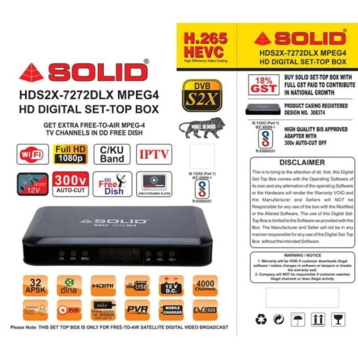 SOLID HDS2X7272DLX DVBS2X H265 HD FTA SetTop Box